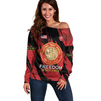 Personalized Proud to Honor Montford Point Marines Off Shoulder Sweater Freedom Is Not Free - Red - Wonder Print Shop