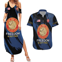 Personalized Proud to Honor Montford Point Marines Couples Matching Summer Maxi Dress and Hawaiian Shirt Freedom Is Not Free - Blue - Wonder Print Shop
