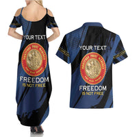 Personalized Proud to Honor Montford Point Marines Couples Matching Summer Maxi Dress and Hawaiian Shirt Freedom Is Not Free - Blue - Wonder Print Shop