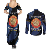 Personalized Proud to Honor Montford Point Marines Couples Matching Summer Maxi Dress and Long Sleeve Button Shirt Freedom Is Not Free - Blue - Wonder Print Shop