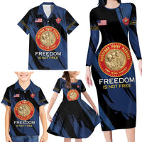 Personalized Proud to Honor Montford Point Marines Family Matching Long Sleeve Bodycon Dress and Hawaiian Shirt Freedom Is Not Free - Blue - Wonder Print Shop