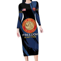 Personalized Proud to Honor Montford Point Marines Family Matching Long Sleeve Bodycon Dress and Hawaiian Shirt Freedom Is Not Free - Blue - Wonder Print Shop