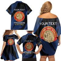 Personalized Proud to Honor Montford Point Marines Family Matching Off Shoulder Short Dress and Hawaiian Shirt Freedom Is Not Free - Blue - Wonder Print Shop