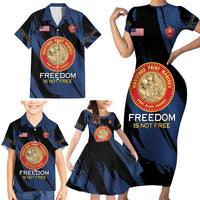 Personalized Proud to Honor Montford Point Marines Family Matching Short Sleeve Bodycon Dress and Hawaiian Shirt Freedom Is Not Free - Blue - Wonder Print Shop