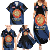 Personalized Proud to Honor Montford Point Marines Family Matching Summer Maxi Dress and Hawaiian Shirt Freedom Is Not Free - Blue - Wonder Print Shop