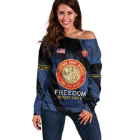 Personalized Proud to Honor Montford Point Marines Off Shoulder Sweater Freedom Is Not Free - Blue - Wonder Print Shop