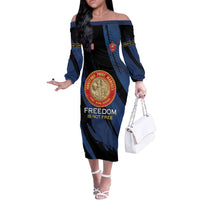 Personalized Proud to Honor Montford Point Marines Off The Shoulder Long Sleeve Dress Freedom Is Not Free - Blue - Wonder Print Shop