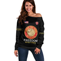 Personalized Proud to Honor Montford Point Marines Off Shoulder Sweater Freedom Is Not Free - Black - Wonder Print Shop