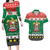 United Arab Emirates Christmas Couples Matching Long Sleeve Bodycon Dress and Hawaiian Shirt Coat Of Arms Eid Milad Majid - Wonder Print Shop