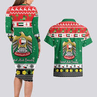 United Arab Emirates Christmas Couples Matching Long Sleeve Bodycon Dress and Hawaiian Shirt Coat Of Arms Eid Milad Majid - Wonder Print Shop