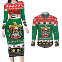 United Arab Emirates Christmas Couples Matching Long Sleeve Bodycon Dress and Long Sleeve Button Shirt Coat Of Arms Eid Milad Majid - Wonder Print Shop