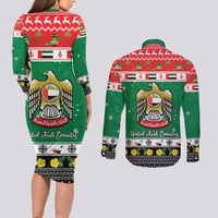 United Arab Emirates Christmas Couples Matching Long Sleeve Bodycon Dress and Long Sleeve Button Shirt Coat Of Arms Eid Milad Majid - Wonder Print Shop