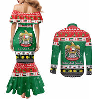 United Arab Emirates Christmas Couples Matching Mermaid Dress and Long Sleeve Button Shirt Coat Of Arms Eid Milad Majid
