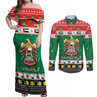 United Arab Emirates Christmas Couples Matching Off Shoulder Maxi Dress and Long Sleeve Button Shirt Coat Of Arms Eid Milad Majid - Wonder Print Shop