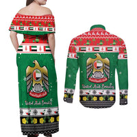 United Arab Emirates Christmas Couples Matching Off Shoulder Maxi Dress and Long Sleeve Button Shirt Coat Of Arms Eid Milad Majid - Wonder Print Shop