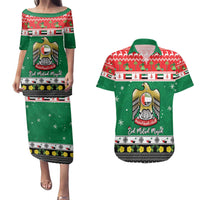 United Arab Emirates Christmas Couples Matching Puletasi and Hawaiian Shirt Coat Of Arms Eid Milad Majid - Wonder Print Shop