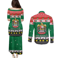 United Arab Emirates Christmas Couples Matching Puletasi and Long Sleeve Button Shirt Coat Of Arms Eid Milad Majid - Wonder Print Shop