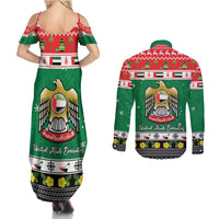 United Arab Emirates Christmas Couples Matching Summer Maxi Dress and Long Sleeve Button Shirt Coat Of Arms Eid Milad Majid - Wonder Print Shop