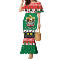 United Arab Emirates Christmas Family Matching Mermaid Dress and Hawaiian Shirt Coat Of Arms Eid Milad Majid - Wonder Print Shop