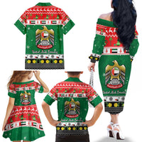 United Arab Emirates Christmas Family Matching Off The Shoulder Long Sleeve Dress and Hawaiian Shirt Coat Of Arms Eid Milad Majid - Wonder Print Shop