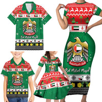 United Arab Emirates Christmas Family Matching Short Sleeve Bodycon Dress and Hawaiian Shirt Coat Of Arms Eid Milad Majid - Wonder Print Shop