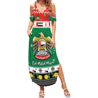 United Arab Emirates Christmas Family Matching Summer Maxi Dress and Hawaiian Shirt Coat Of Arms Eid Milad Majid - Wonder Print Shop