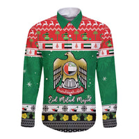 United Arab Emirates Christmas Long Sleeve Button Shirt Coat Of Arms Eid Milad Majid - Wonder Print Shop