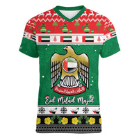 United Arab Emirates Christmas Women V-Neck T-Shirt Coat Of Arms Eid Milad Majid - Wonder Print Shop