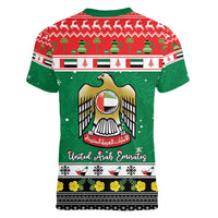 United Arab Emirates Christmas Women V-Neck T-Shirt Coat Of Arms Eid Milad Majid - Wonder Print Shop