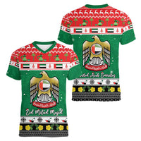United Arab Emirates Christmas Women V-Neck T-Shirt Coat Of Arms Eid Milad Majid - Wonder Print Shop
