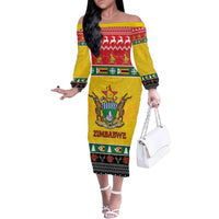 Zimbabwe Christmas Family Matching Off The Shoulder Long Sleeve Dress and Hawaiian Shirt Coat Of Arms Muve neKisimusi - Wonder Print Shop