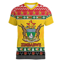 Zimbabwe Christmas Women V-Neck T-Shirt Coat Of Arms Muve neKisimusi - Wonder Print Shop