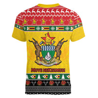 Zimbabwe Christmas Women V-Neck T-Shirt Coat Of Arms Muve neKisimusi - Wonder Print Shop