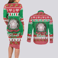 Italy Christmas Couples Matching Long Sleeve Bodycon Dress and Long Sleeve Button Shirt Coat Of Arms Buon Natale - Wonder Print Shop
