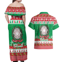 Italy Christmas Couples Matching Off Shoulder Maxi Dress and Hawaiian Shirt Coat Of Arms Buon Natale - Wonder Print Shop