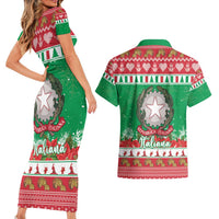 Italy Christmas Couples Matching Short Sleeve Bodycon Dress and Hawaiian Shirt Coat Of Arms Buon Natale - Wonder Print Shop