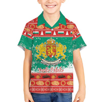 Bulgaria Christmas Family Matching Off The Shoulder Long Sleeve Dress and Hawaiian Shirt Coat Of Arms Vesela Koleda - Wonder Print Shop