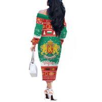 Bulgaria Christmas Off The Shoulder Long Sleeve Dress Coat Of Arms Vesela Koleda - Wonder Print Shop