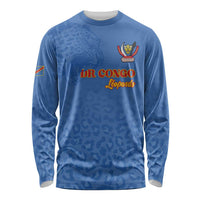 Custom DR Congo Football Long Sleeve Shirt Go Champions Leopards - Blue - Wonder Print Shop