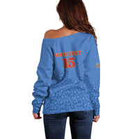 Custom DR Congo Football Off Shoulder Sweater Go Champions Leopards - Blue - Wonder Print Shop