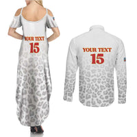 Custom DR Congo Football Couples Matching Summer Maxi Dress and Long Sleeve Button Shirt Go Champions Leopards - White - Wonder Print Shop