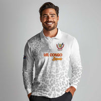 Custom DR Congo Football Long Sleeve Polo Shirt Go Champions Leopards - White - Wonder Print Shop
