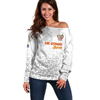 Custom DR Congo Football Off Shoulder Sweater Go Champions Leopards - White - Wonder Print Shop
