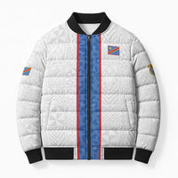 Custom DR Congo Football Bomber Puffer Jacket Leopards Mix Kuba Raffia Pattern - Wonder Print Shop