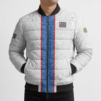 Custom DR Congo Football Bomber Puffer Jacket Leopards Mix Kuba Raffia Pattern - Wonder Print Shop