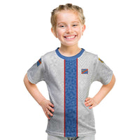 Custom DR Congo Football Kid T Shirt Leopards Mix Kuba Raffia Pattern - Wonder Print Shop