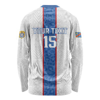 Custom DR Congo Football Long Sleeve Shirt Leopards Mix Kuba Raffia Pattern - Wonder Print Shop