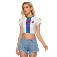 Custom DR Congo Football Raglan Cropped T Shirt Leopards Mix Kuba Raffia Pattern - Wonder Print Shop