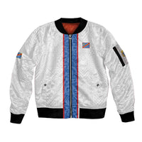 Custom DR Congo Football Sleeve Zip Bomber Jacket Leopards Mix Kuba Raffia Pattern - Wonder Print Shop