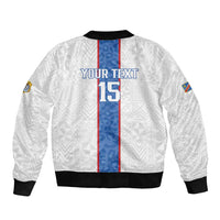 Custom DR Congo Football Sleeve Zip Bomber Jacket Leopards Mix Kuba Raffia Pattern - Wonder Print Shop